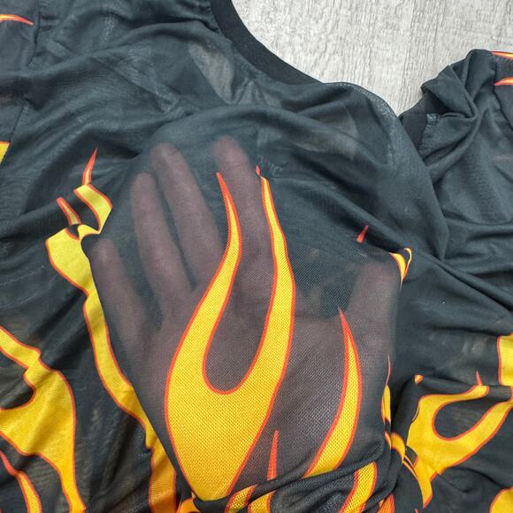 Vintage Hot Topic Flame Fire Mesh Shirt XL Goth Raver Punk Rave See Through y2k - Picture 4 of 9